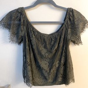 Off the shoulder olive green top